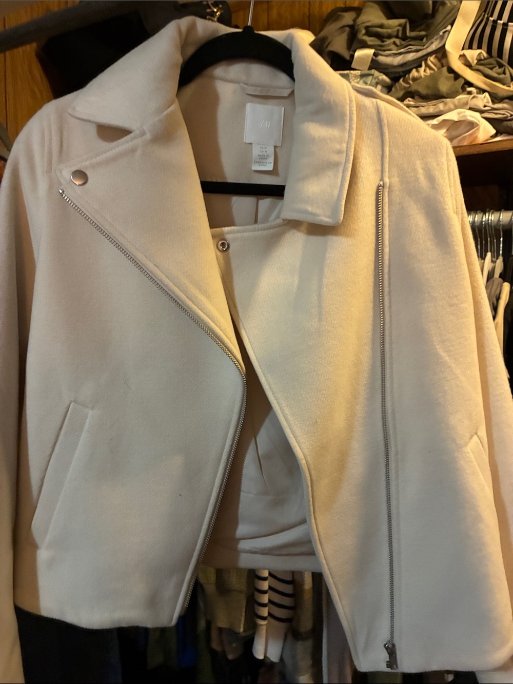 H&M Off-White Moto Jacket with Asymmetric Zipper
